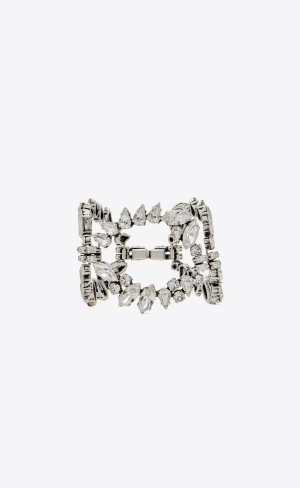 YSL Oversized Rhinestone Ring Bracelet In Metal Stříbrné | 61587-MUFI