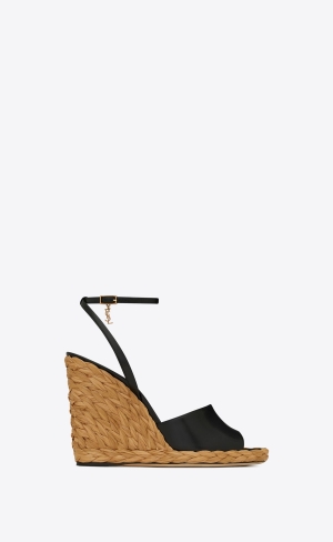 YSL Paloma Klínku Espadrilles In Smooth Læder Noir | 51430-TDCQ