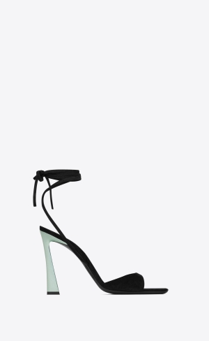 YSL Paz Sandals In Semišové And Metallized Læder Černé Zelene | 35809-JHVN