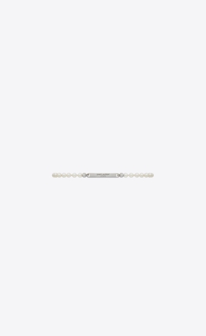 YSL Pearl Id Tag Bracelet In Metal Krém | 23849-BHGP