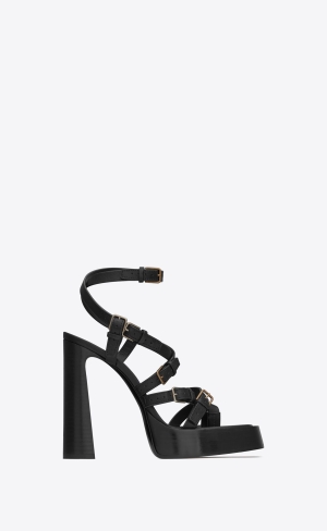 YSL Platz Platformy Sandals In Smooth Læder Černé | 35012-KPSW