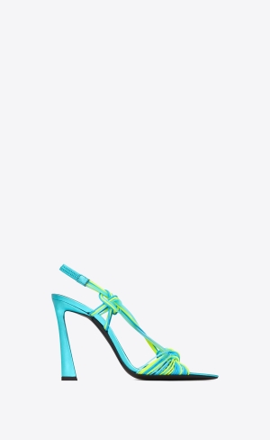 YSL Pool Sandals In Tpu And Metallized Læder Bleu Cerulean, Jaune Fluo, Celeste | 69057-QAJX