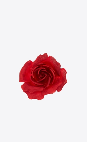 YSL Red Rose Brooch In Silk And Metal Červené | 02971-WLMP