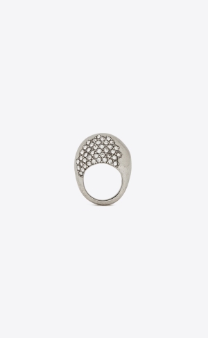 YSL Rhinestone Edge Egg Ring In Metal Palladium And Crystal | 45781-JZON