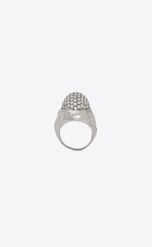 YSL Rhinestone Egg Ring In Metal Stříbrné | 06291-KUTH