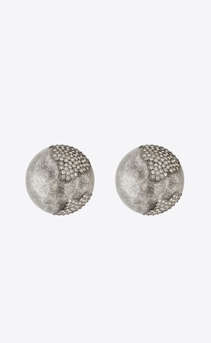 YSL Rhinestone Sphere Earrings In Metal Stříbrné | 37842-XAZD