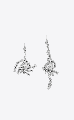 YSL Rhinestone Spiral Earrings In Metal Stříbrné | 63195-NLJO