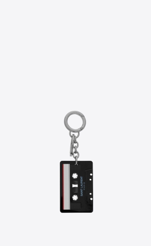 YSL Saint Laurent Cassette Tape Keyring Černé Bílé | 47952-TZUS