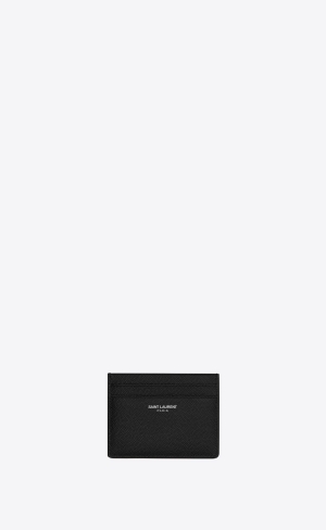 YSL Saint Laurent Paris Credit Card Case In Grain De Poudre Embossed Læder Černé | 62394-ZPNW