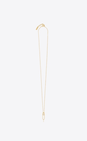 YSL Sim Key And Rhinestone Charm Necklace In Metal Zlaté | 04398-GHDC