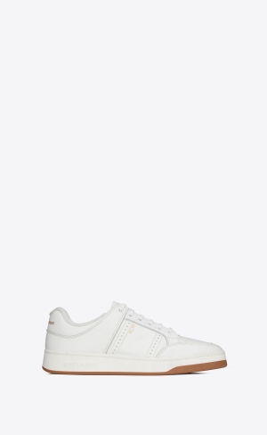 YSL Sl/61 Low-top Sneakers In Smooth And Grained Læder Bílé | 52431-AIVU