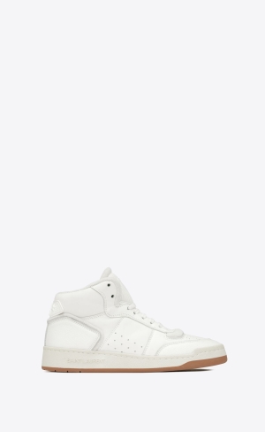 YSL Sl/80 Mid-top Sneakers In Smooth And Grained Læder Blanc | 15369-XZJQ