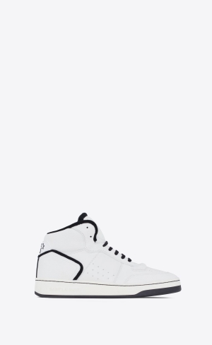 YSL Sl/80 Mid-top Sneakers In Smooth And Grained Læder Černé | 34097-HWET