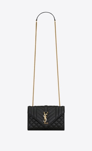YSL Small Envelope In Mix Matelassé Læder Černé | 51078-YKGV