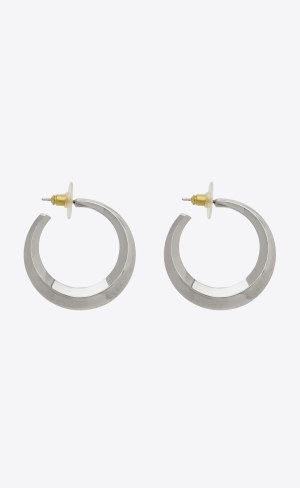 YSL Small Hoop Earrings In Metal Palladium | 26375-QIVW