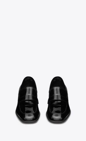 YSL Solferino Penny Slippers In Lakovaná Læder Noir | 07458-IPSW