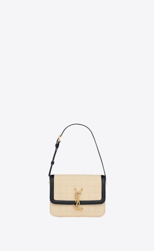YSL Solferino Small Satchel In Prošívaný Nubuck Semišové Bílé Černé | 09638-DMZR