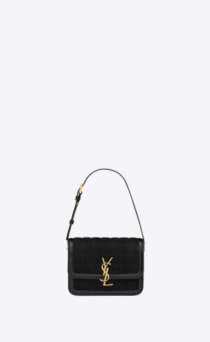 YSL Solferino Small Satchel In Prošívaný Nubuck Semišové Černé | 31976-HTYA