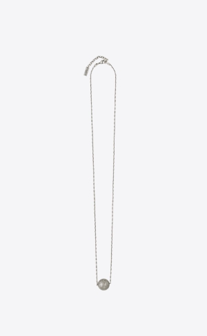 YSL Spherical Charm Necklace In Metal Stříbrné | 14962-OGAQ
