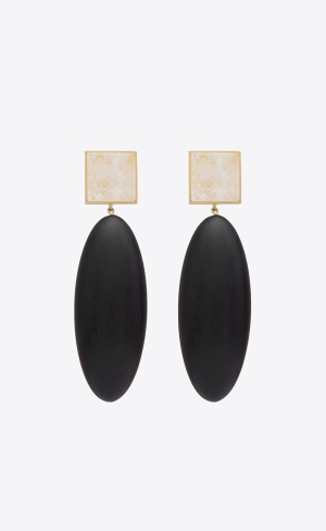 YSL Square Earrings In Bamboo And Metal Černé Bílé Zlaté | 96804-JYAI