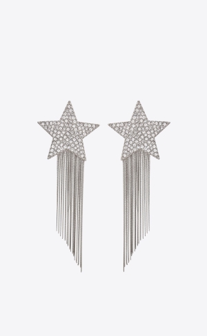 YSL Star Earrings With Brass Chains Palladium | 30528-XOTN