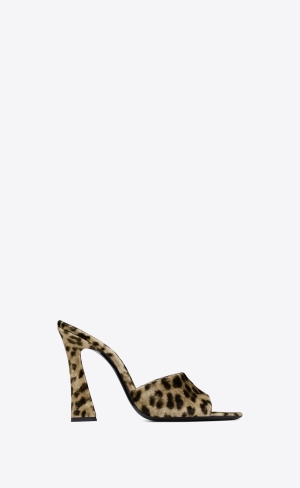 YSL Suite Podpatku Mules In Leopard Velvet Béžový | 84719-IDHO