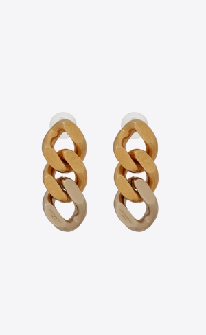 YSL Three Curb Chain Links Earrings In Metal Zlaté | 25640-HUDT