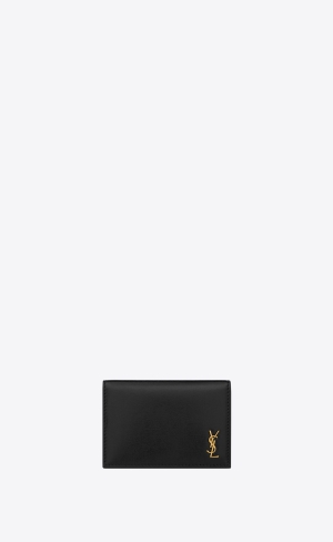 YSL Tiny Cassandre Business Card Case In Glossy Læder Černé | 81562-VOEZ