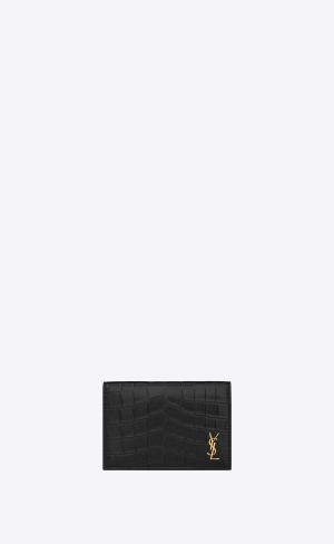YSL Tiny Cassandre Business Card Case In Crocodile-embossed Læder Černé | 83579-SAIL