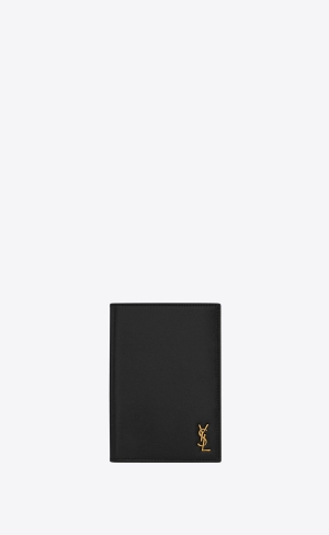YSL Tiny Cassandre Passport Case In Smooth Læder Černé | 85463-XESR
