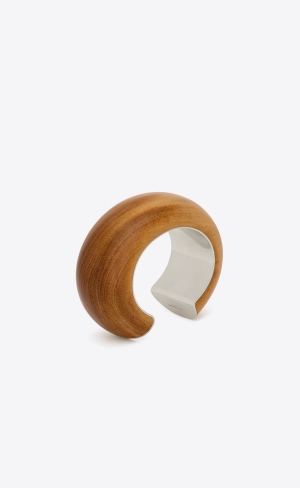 YSL Tlustý Cuff In Wood And Metal Světle Zelene Stříbrné | 75294-WKTD