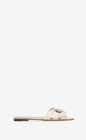 YSL Tribute Mules In Metallic Læder Zlaté | 08261-JILU