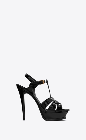 YSL Tribute Platformy Sandals In Lakovaná Læder Černé | 18306-OBDE