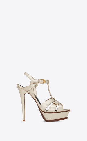 YSL Tribute Sandals In Metallic Læder Zlaté | 98470-UMRG