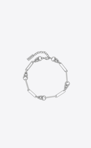 YSL Vintage Rectangular Cable And Knot Links Bracelet In Metal Palladium | 02756-ZTEI