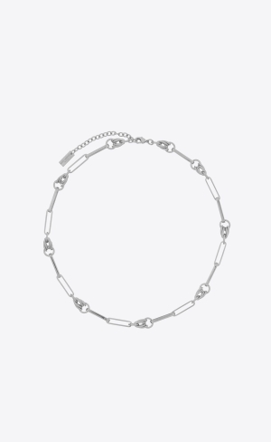 YSL Vintage Rectangular Cable And Knot Links Necklace In Metal Palladium | 20784-UWHR