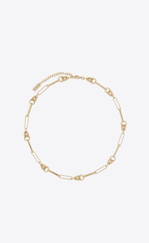 YSL Vintage Rectangular Cable And Knot Links Necklace In Metal Zlaté | 68709-AKUZ