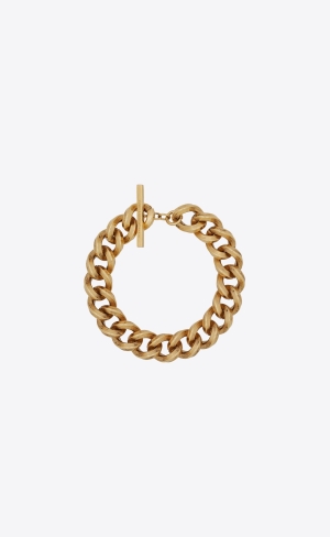 YSL Vintage Triangular Curb Chain Bracelet In Metal Zlaté | 40123-XEQU