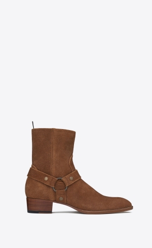 YSL Wyatt Harness Boots In Semišové Nut | 65783-QXAP