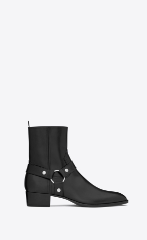 YSL Wyatt Harness Boots In Smooth Læder Černé | 39206-DYTZ