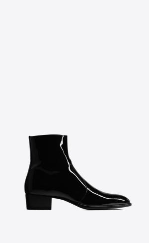 YSL Wyatt Zipped Boots In Lakovaná Læder Noir | 85471-GICV