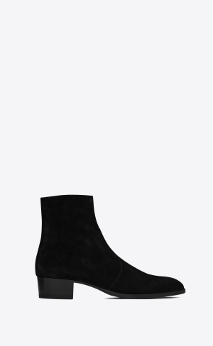 YSL Wyatt Zipped Boots In Semišové Černé | 41706-UMQK