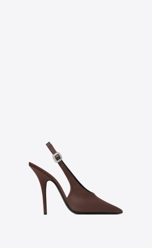 YSL Yasmeen Slingback Pumps In Crepe Satin Tmavě Čokolády | 91284-CIST
