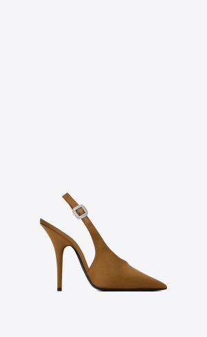 YSL Yasmeen Slingback Pumps In Silk Satin Noisette | 34729-SPKD